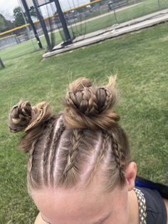 Braided Hairstyles For Track, Cornrow Hairstyles For Sports, Braids For Sports Volleyball, Fun Sport Hairstyles, Cute Updo Braided Hairstyles, Cool Athletic Hairstyles, Meet Day Hairstyles, Cute French Braid Hairstyles Short Hair, Braid Hairstyles Athletic