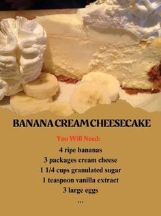 Banana Cream Cheesecake, Heavenly Recipes, Banana Cheesecake, Cream Cheesecake, Fruity Desserts, Delish Recipes, Banana Cream, Banana Recipes, Graham Cracker Crumbs