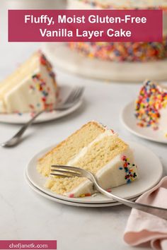 a slice of vanilla layer cake with sprinkles