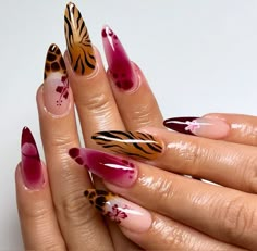 Shimmer French Tip, Fall Press On Nails, Acrylic Nails Fall, Zebra Print Nails, Red Aura, Zebra Nails, Fall Nail Trends, Animal Nails