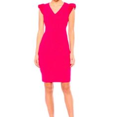 This Has Been Worn Once. Very Well Made And Comfortable. Looks Brand New. Very Flattering For Most Body Types. Calvin Klein Fitted Feminine Midi Dress, Calvin Klein V-neck Mini Dress For Spring, Feminine Fitted Calvin Klein Midi Dress, Calvin Klein Pink Knee-length Dress, Chic Calvin Klein V-neck Midi Dress, Chic Calvin Klein Midi Dress With V-neck, Calvin Klein Ruffled Dresses For Work, Hot Pink Midi Dress, Pink Midi Dress