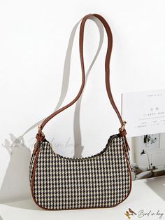 Bird in Bag - Half-Moon Patterned Pattern Chic Houndstooth Shoulder Bag For Daily Use, Casual Brown Fabric Shoulder Bag, Casual Fall Bags For Day Out, Casual Fall Day Out Bags, Casual Houndstooth Shoulder Bag For Daily Use, Leather Baguette Bag, Hobo Bag Patterns, Moon Pattern, Color Chocolate