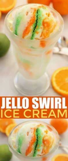 an orange and green jello swirl ice cream