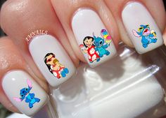 64 Lilo and Stitch Nail Decals Lilo And Stitch Nail Art, Stitch Nail Art, Disney Nail Decals, Lilo I Stitch, Galaxy Unicorn, Disney Acrylic Nails, Lilo Y Stitch, Unicorn Nails, Lilo Et Stitch