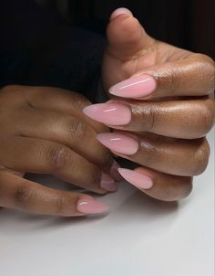 Almond Nails Clear Pink, New Nail Designs 2023, Pink Nude Almond Nails, Almond Nails Black Women, Nude Nails Black Women, Light Pink Almond Nails, Feminine Nails, Acrylic Toe Nails, New Nail Designs