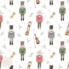 the nutcrackers are all different colors and patterns on this white wallpaper