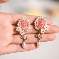 Material: 14K gold plated hook  + High-quality crystals + Porcelain Portrait Size: 5 cm / 2 inch in length  Tarnish-resistant and sweat-resistant Hypoallergenic, made without lead and nickel Elevate your elegance with our Italian Pink Porcelain Gemstone Crystal Earrings, a stunning fusion of Italian craftsmanship, delicate porcelain, and radiant gemstones. Elegant Pink Flower-shaped Clip-on Earrings, Elegant Pink Flower Clip-on Earrings, Pink Drop Flower Earrings For Formal Occasions, Pink Clip-on Flower Earrings For Gift, Pink Formal Flower Drop Earrings, Pink Crystal Drop Bridal Earrings, Pink Dangle Clip-on Jewelry, Pink Clip-on Dangle Jewelry, Pink Clip-on Drop Earrings