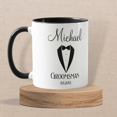 fun tuxedo with bow groomsman personalized  mug - tap/click to get yours right now! #mug #elegant, #tuxedo, #bow, #groomsman, #groomsmen, Bachelor Party Gifts, Personalized Mug, Bachelor Party