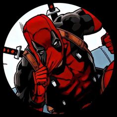 the deadpool character is wearing a red mask