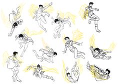 an image of some people doing different things in the same drawing style as if they were dancing