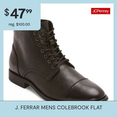 These J. Ferrar men's Colebrook lace-up boots are a classic cold-weather style you'll wear again and again. Crafted from smooth faux leather with a side zip closure, these boots have a durable rubber sole and memory foam insole for your comfort, plus a graduated cap-toe design for a stylish touch. Wear them with jeans and a sweater.Features: Memory FoamClosure Type: Lace-UpFootwear Technology: Memory Foam InsoleShaft Circumference: 9 1/2 InchesBoot Shaft Height: 4 3/4 InchesShoe Heel Height: 1 … Classic Winter Combat Boots With Moc Toe, Lace-up Combat Boots For Business In Winter, Winter Business Lace-up Combat Boots, Winter Business Lace-up Boots, Classic Winter Lace-up Combat Boots, Classic Winter Lace-up Boots With Reinforced Toe, Heeled Lace Up Boots, Cold Weather Fashion, Toe Designs