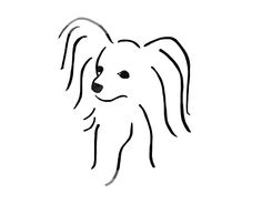 a black and white drawing of a dog's face with long hair on it