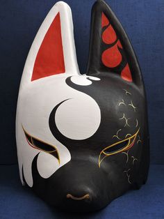 Japanese Fox Mask, Japanese Fox, Kitsune Mask, Mask Drawing, Japanese Mask, Fox Mask, Half Mask, Cool Masks, Cat Mask