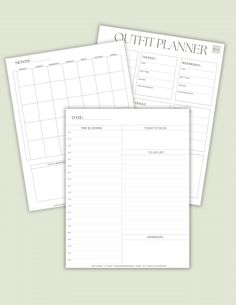 three blank planner pages on top of each other