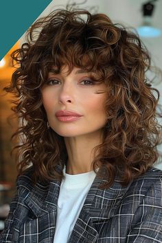 Shag Haircut With Bangs Medium, Curly Shag Haircut With Bangs, Hobbit Hair, Voluminous Curly Hair, Curly Hair Texture, Shag With Bangs, Deep Brunette, Best Curly Hairstyles