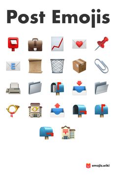 the front cover of post emojis, with icons in different colors and sizes