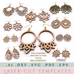 wooden earrings and earring kits for laser cut templates