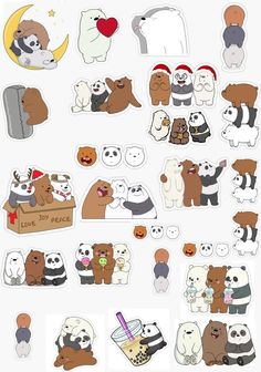 many different stickers are arranged on a white surface, including pandas and other animals