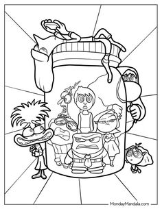 cartoon characters in a jar coloring page