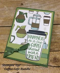 a card with coffee related items on it and the words happiness is a cup of coffee