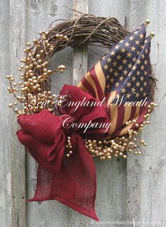 a wreath with an american flag on it