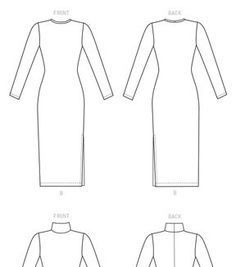 the front, back and side views of a long sleeved dress with an asymmetric