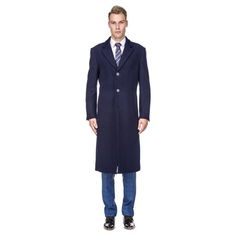 The Braveman Men's Knee Length Wool Blend Three Button Long Jacket Overcoat Top Coat is a handsome addition to your fall and winter formal wardrobe. This sharp-looking knee length wool blend jacket will complete your tailored ensemble. Wear this with your favorite suit or a shirt and tie and you'll impress any date or nail that interview. The neutral color palette makes this jacket a classic that you will wear for years to come. The quality of the wool blend fabric on this coat is extremely soft Winter Sport Coat With Notch Lapel And Button Cuffs, Blue Single Breasted Outerwear For Business, Blue Winter Outerwear With Hidden Button Closure, Blue Winter Peacoat With Hidden Button Closure, Blue Business Pea Coat For Winter, Blue Outerwear With Hidden Button Closure For Winter, Navy Outerwear With Double Button Closure And Suit Collar, Winter Outerwear With Lapel Collar, Navy Single Breasted Outerwear With Suit Collar