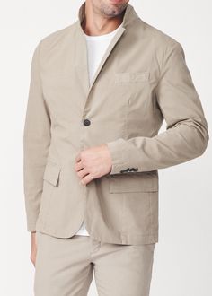 The Rhapsody Cotton Blazer is an essential for spring. Pair it with the P4A Lightweight Cotton Chinos for a full suit. Functional Buttons on the sleeves & pockets Lightweight, perfect for Spring/Summer Handcrafted in Italy Utility Button-up Sport Coat With Pockets, Khaki Button-up Sport Coat With Pockets, Beige Button-up Sport Coat With Pockets, Beige Long-sleeved Sport Coat With Flap Pockets, Cotton Single-breasted Blazer With Notch Lapel, Lightweight Blazer, Denim T Shirt, Cotton Blazer, Cotton Chinos