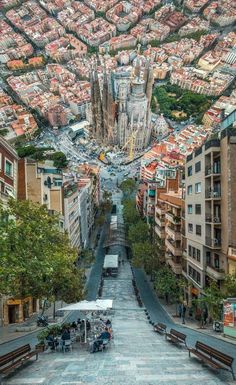 an aerial view of barcelona, spain from the top of gaudina's hill