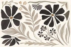 a drawing of flowers and leaves on a white background