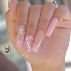 Pink Plaid Christmas Nails, Holiday Nails Pink And White, Christmas Nails Medium Length Square, Pink And Silver Christmas Nails, Pink Glitter Christmas Nails, Pink Winter Nails Acrylic, Winter Nails Pink