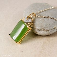 AAA Siberian Neprhite Emerald Green Jade - Rectangle - 18KT Yellow Gold - Modern Jade Pendant Elegant Rectangular Jade Necklace, Antique Green Jewelry With Polished Finish, Classic Green Jade Jewelry, Luxury Green Rectangular Stone Jewelry, Polished Gold Jade Jewelry, Formal Rectangular Jade Jewelry, Art Deco Jade Jewelry For Formal Occasions, Formal Art Deco Jade Jewelry, Green Rectangular Pendant Jewelry For Formal Occasions