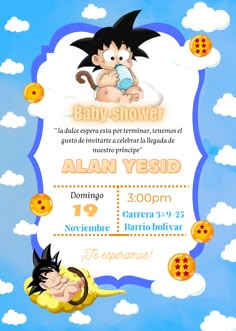 a baby shower is shown with an image of a cartoon character in the sky and clouds