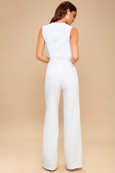 Enticing Endeavors White Jumpsuit College Graduation Jumpsuit, White Jumpsuit Outfit Classy, White Jumpsuit Wedding, Black And White Jumpsuit, Rehearsal Dinner Outfits, Rompers Dressy, Trendy Jumpsuit, Rehearsal Dinner Dresses, Bridal Jumpsuit