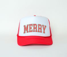 Merry Christmas Otto Trucker Hat, Merry gift Hat, Merry Christmas Cap, Mesh Back Trucker Hat, Christmas Gift, Adjustable Baseball Hats Looking for the perfect hat to showcase your brand, celebrate a special event, or gift to a loved one? Our **Custom Trucker Hats** are the ideal choice! Made with high-quality materials, these hats offer both style and comfort. Whether you're organizing a bachelorette party, corporate event, or just want a unique hat, we've got you covered. **Features - **Custom Foam Cap Add your logo, text, or design to the front. - **Mesh Back Keeps your head cool and comfortable with breathable mesh material. - **Adjustable Fit One size fits all with an adjustable snapback closure. - **Versatile Style Perfect for any occasion - baseball games, casual wear, outdoor activi Christmas Cap, Corporate Giveaways, Custom Trucker Hats, Personalized Hats, Unique Hats, Logo Text, Baseball Games, Mesh Material, Custom Hats