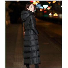 Ladies Long Puffer Coat Jacket Hooded Padded Quilted Outerwear Winter Thermal Quilted Outerwear, Quilted Parka, Long Coat Jacket, Long Puffer Coat, Long Coat Women, Long Puffer, Womens Winter, Outwear Jackets, Black Puffer