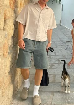 Men’s Thrift Style, Mens Outfit Inspiration Summer 2024, Summer Holiday Outfits Men, Aesthetic Guy Fits, Softboy Outfits Aesthetic, Vacation Men’s Fashion, Guy Style Aesthetic, Shorts Men’s Outfits, Mens Jorts Outfits