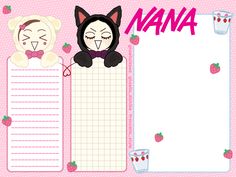 a pink background with two cartoon cats and a blank paper for the name nana