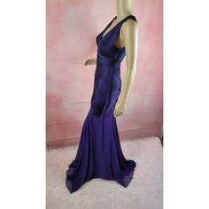 Nwt Halston Heritage Purple Gown Maxi Dress. Pit To Pit 18 Inches Lenght 63 Inches Purple Fitted V-neck Gown, Elegant Purple V-neck Gown, Fitted Purple Evening Dress, Purple Mermaid Evening Dress With Sweep Train, Purple Floor-length Mermaid Dress With Sweep Train, Purple Gown With Sweep Train, Purple Floor-length Mermaid Evening Dress, Purple Mermaid Dress With Fitted Bodice For Evening, Elegant Purple Mermaid Dress With Fitted Bodice