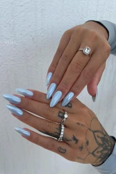 Blue Chrome Nails, Chrome Nails Designs, Colorful Nails, Smink Inspiration, Blue Nail, Metallic Nails, Classy Nails, Chic Nails, Chrome Nails