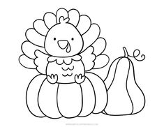 a turkey sitting on top of a pumpkin