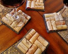 wine and cork coasters on a table