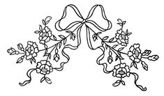 a black and white drawing of flowers with bows on it's ends, vintage line drawing or engraving illustration