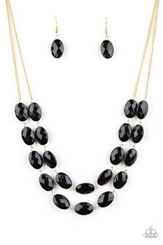 Attached to dainty gold chains, oval black beads delicately link into colorful rows below the collar, adding a powerful splash of color to any outfit. Features an adjustable clasp closure. Max Volume, Black Gold Necklace, Family Jewels, Splash Of Color, Paparazzi Accessories, Black Necklace, Paparazzi Jewelry, Chic Accessories, Boutique Jewelry