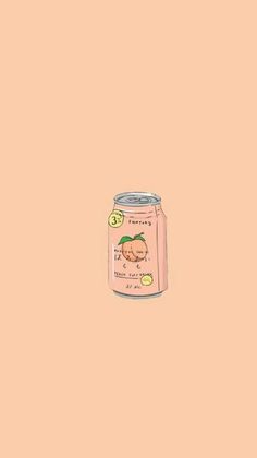 an illustration of a can of peach juice on a pink background with the word peach written below it