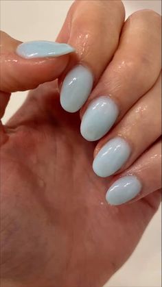 Not mine Light Blue Gel X Nails, Plain Nails With Design, Hoco Blue Nails, Simple Nails Solid Colors, Very Light Blue Nails, Cool Toned Nails, Neutral Blue Nails, Light Blue Gel Nails Short, Light Blue Aura Nails