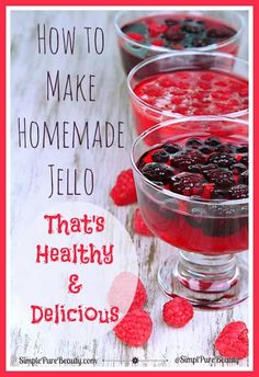 three glasses filled with berries and yogurt on top of a table