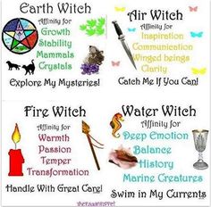 ` Elements Witchcraft, Different Types Of Witches, Witch Elements, Elemental Witch, Types Of Witches, Earth Witch, Water Magic, Tattoo Plant, Water Witch