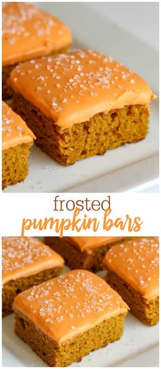 frosted pumpkin bars on a white plate