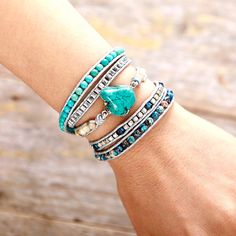 Bracelets Layered, Wrap Armband, Turquoise Bracelets, Turquoise Wrap Bracelet, Treasure Jewelry, Beaded Leather Wraps, Turquoise Boho, Boho Chic Jewelry, Turquoise Leather